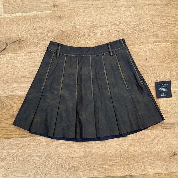 Lulu's - Coolest Era Distressed Pleated Vegan Leather Mini Skirt in Dark Brown - Picture 1 of 4